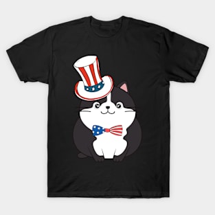 Funny fat cat is ready for independence day T-Shirt